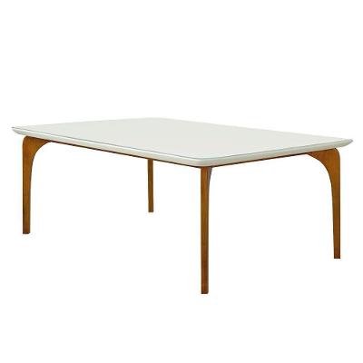 Mesa Sala De Jantar 8 Lugares 218cm Tampo Com Vidro Dinamarca Offwhite-mel G13 - Gran Belo