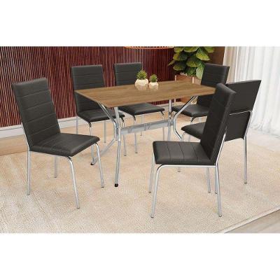 Conjunto Mesa Sala Jantar Loire Com Tampo De Madeira 160cm E 6 Cadeiras Amsterdã Cromada Preto 110 Kappesberg