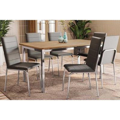 Conjunto Mesa Sala Jantar Reno Com Tampo De Madeira 160cm E 6 Cadeiras Amsterdã Cromada Preto 110 Kappesberg