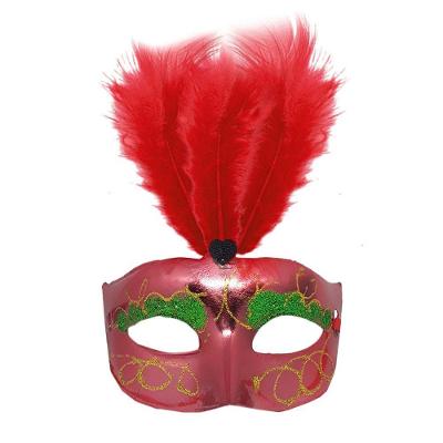 Máscara De Carnaval Veneziana Vermelha Glitter E Penas