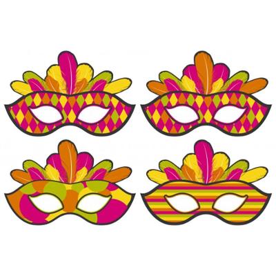 Máscara De Carnaval Colorida Com Penas Neon - 10 Unidades