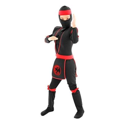 Fantasia Ninja Preto E Vermelho Infantil Luxo Com Músculos Tamanho P
