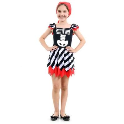 Fantasia Pirata Esqueleto Infantil Halloween Com Bandana Tamanho P