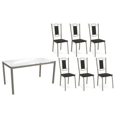 Sala De Jantar Completa Reno Com Tampo De Vidro 150cm E 4 Cadeiras Florença Niquel - Courano Preto - Kappesberg