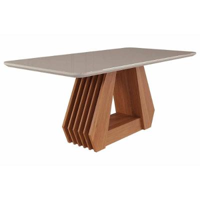 Mesa De Sala Jantar ágata Com Tampo Madeirado Vidro 180x90cm Cinamomo/off White - Cimol
