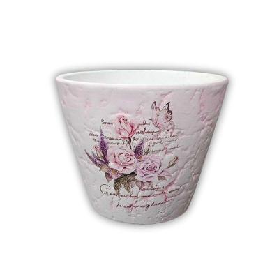 Vaso De Cerâmica Branco Decorado - 10,5cm X 9cm