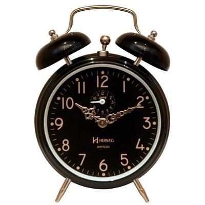 Relógio Despertador Preto Dourado Retrô Cordas Herweg
