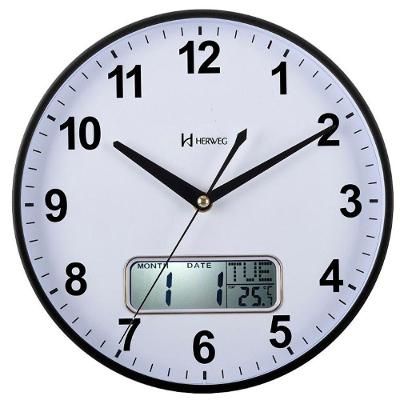Relógio Parede Herweg 26 Cm Termômetro Silencioso Preto - Preto