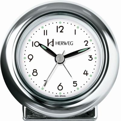 Relógio Despertador Quartz Redondo De Mesa Prata - Prata