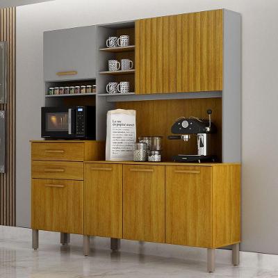Armário De Cozinha Lian 7 Portas 2 Gavetas Nicho Mobilihouse Cinamomo/cinza Acetinado