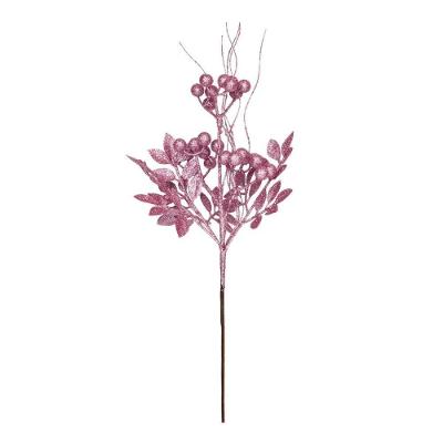 Galho Grande Folhas E Frutas Rosa Claro Natal - 1 Unidade