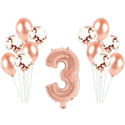 Kit Arranjo De Balões Número 3 Rose Gold - 13 Itens