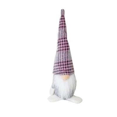 Papai Noel Decorativo Com Touca Xadrez Rosa 23cm X 9cm Bt974