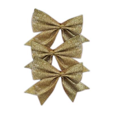 Kit Laços Natal Dourado Glitter 11cm X 14cm - 3 Unidades