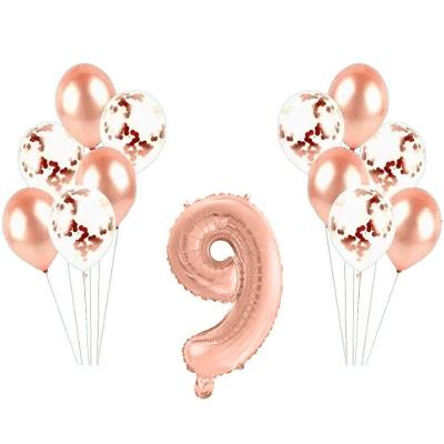 Kit Arranjo De Balões Número 9 Rose Gold - 13 Itens