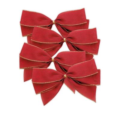 Kit Laços Natal Veludo Vermelho Dourado 25cm - 4 Unidades