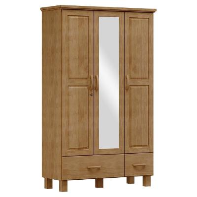 Guarda Roupa Madeira Maciça 3p 2g Espelho 119 Cm 1141 Freijo Milani Store Freijo