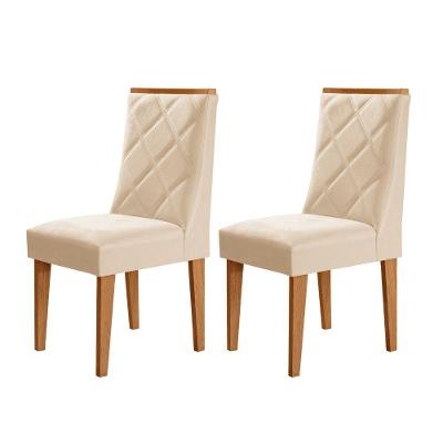 Conjunto Com 2 Cadeiras MDF Isadora Para Sala De Jantar Moderna Veludo Creme/Naturale