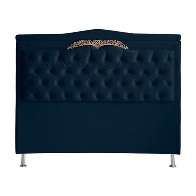 Cabeceira De Cama Box Helena King 195 Cm Capitonê Retro Botão Encapados Suede Azul Marinho Eli Móveis
