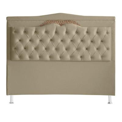 Cabeceira De Cama Box Helena King 195 Cm Capitonê Retro Botão Encapados Suede Bege Eli Móveis