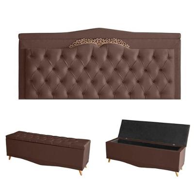 Kit Helena Cabeceira De Cama Painel E Calçadeira Baú King 195 Cm Suede Rosê Eli Móveis E Decoração