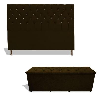 Kit Estrela Cabeceira De Cama Box Casal 140 Cm + Calçadeira Baú Suede Marrom Eli Móveis E Decoração