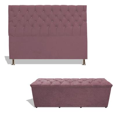 Kit Estrela Cabeceira De Cama Box Casal 140 Cm + Calçadeira Baú Suede Rosê Eli Móveis E Decoração
