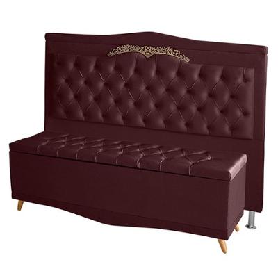 Kit Cabeceira De Cama Box E Calçadeira Baú Madri Queen 160 Cm Suede Bordo Eli Móveis E Decoração