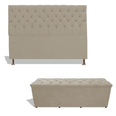 Kit Estrela Cabeceira De Cama Box Casal 140 Cm + Calçadeira Baú Suede Porcelana Eli Móveis E Decoração
