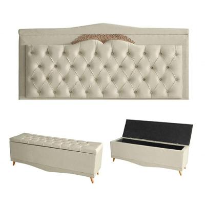 Kit Helena Cabeceira De Cama Painel E Calçadeira Baú King 195 Cm Suede Porcelana Eli Móveis E Decoração