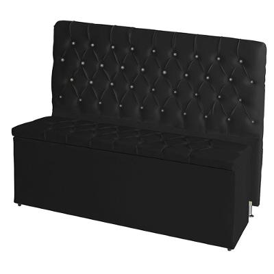 Kit De Quarto Cabeceira De Cama Box E Calçadeira Baú Bella Casal 140 Cm Suede Botão Strass Preto Eli Móveis E Decoração
