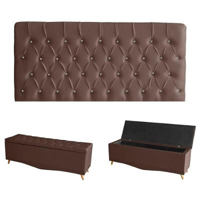 Kit Estrela Cabeceira De Cama Painel E Calçadeira Baú Botão Cristal King 195 Cm Suede Rosê Eli Móveis E Decoração