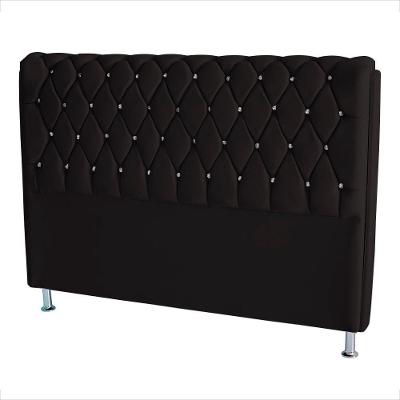 Cabeceira De Cama Box Londres King 195 Cm Suede Botão De Strass Preto Eli Móveis E Decoração
