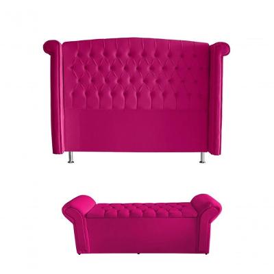 Kit Realeza Cabeceira De Cama Box E Calçadeira Baú King 195 Cm Suede Rosa Pink Eli Móveis