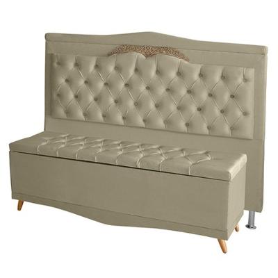 Kit Cabeceira De Cama Box E Calçadeira Baú Madri Queen 160 Cm Suede Bege Eli Móveis E Decoração