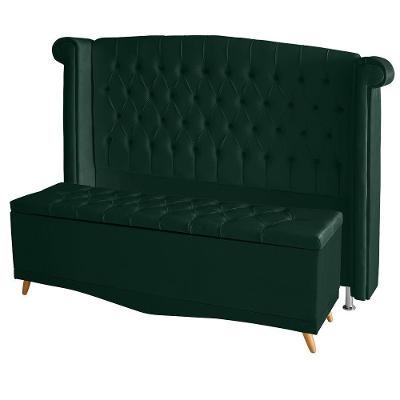 Kit De Quarto Cabeceira De Cama Box E Calçadeira Baú Toquio Casal Queen 160 Cm Suede Verde Eli Móveis E Decoração