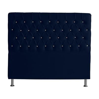 Cabeceira De Cama Box Bella Queen 160 Cm Suede Botão Cristal Azul Marinho Eli Móveis E Decoração