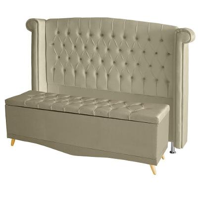 Kit De Quarto Cabeceira De Cama Box E Calçadeira Baú Toquio Casal 140 Cm Suede Bege Eli Móveis E Decoração