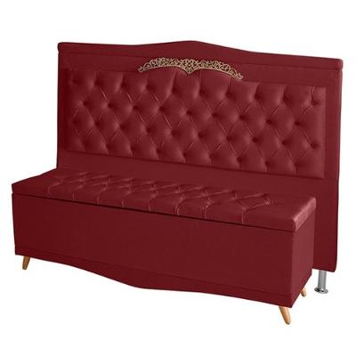 Kit Cabeceira De Cama Box E Calçadeira Baú Madri Queen 160 Cm Suede Vermelho Eli Móveis E Decoração