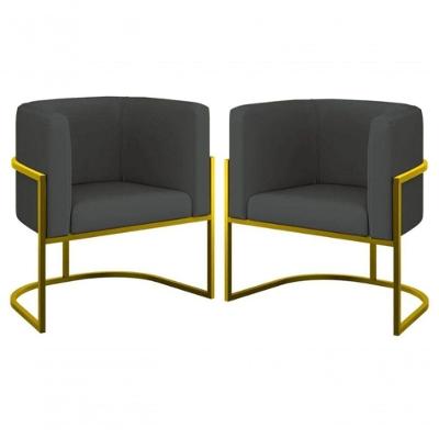 Kit 2 Poltronas Decorativa Luxo Base De Metal Dourada Escritório Recepção Sala Suede Grafite Eli Móveis E Decoração