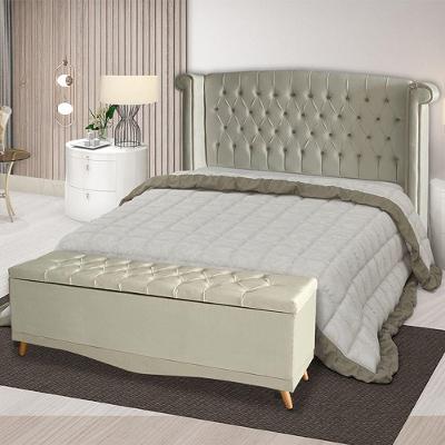 Kit Cabeceira De Cama Box E Calçadeira Baú Malibu Casal 140 Cm Suede Porcelana Eli Móveis
