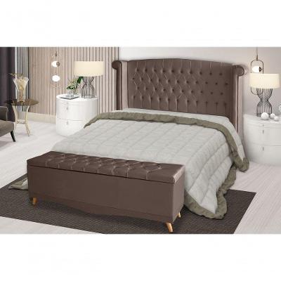 Kit Cabeceira De Cama Box E Calçadeira Baú Malibu Casal 140 Cm Suede Rosê Eli Móveis