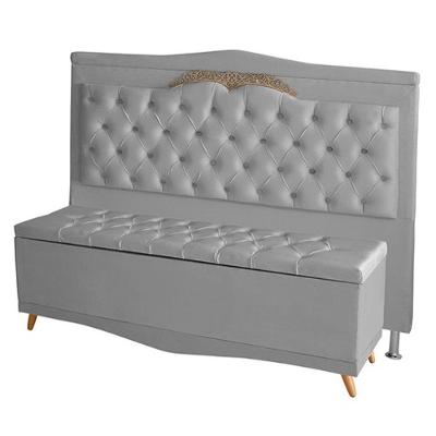 Kit Cabeceira De Cama Box E Calçadeira Baú Madri King 195 Cm Suede Prata Eli Móveis E Decoração