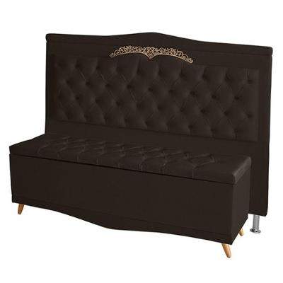 Kit Cabeceira De Cama Box E Calçadeira Baú Madri King 195 Cm Suede Marrom Eli Móveis E Decoração