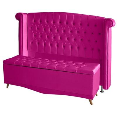Kit De Quarto Cabeceira De Cama Box E Calçadeira Baú Toquio Casal Queen 160 Cm Suede Rosa Pink Eli Móveis E Decoração