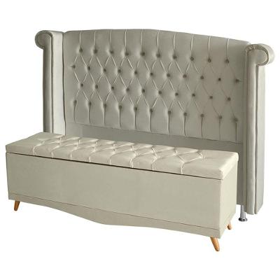 Kit De Quarto Cabeceira De Cama Box E Calçadeira Baú Toquio Casal Queen 160 Cm Suede Porcelana Eli Móveis E Decoração