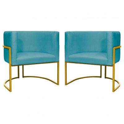 Kit 2 Poltronas Decorativa Luxo Base De Metal Dourada Escritório Recepção Sala Suede Verde Agua Eli Móveis E Decoração