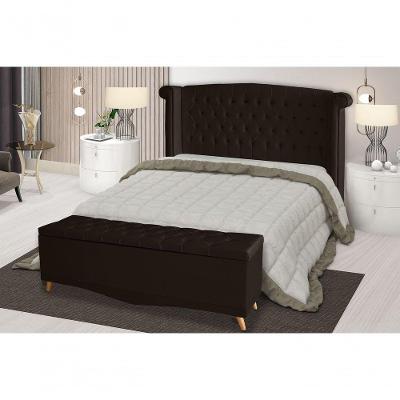 Kit Cabeceira De Cama Box E Calçadeira Baú Malibu Casal 140 Cm Suede Marrom Eli Móveis