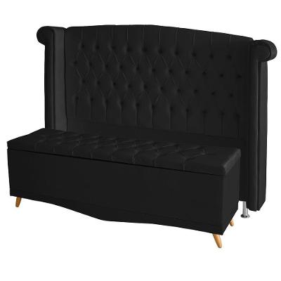 Kit De Quarto Cabeceira De Cama Box E Calçadeira Baú Toquio Casal 140 Cm Suede Preto Eli Móveis E Decoração