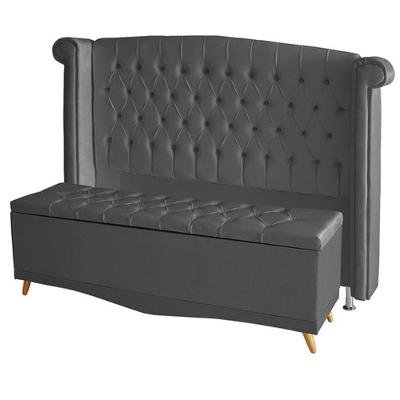Kit De Quarto Cabeceira De Cama Box E Calçadeira Baú Toquio Casal Queen 160 Cm Suede Grafite Eli Móveis E Decoração